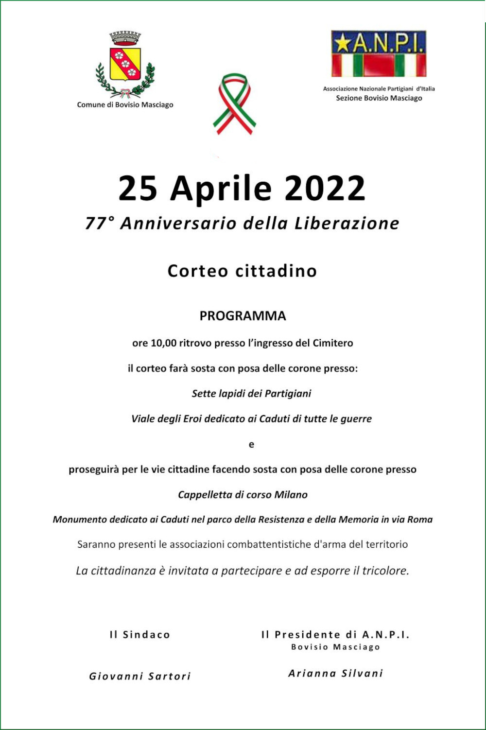 Manifesto di Comune ANPI 25 aprile 2022