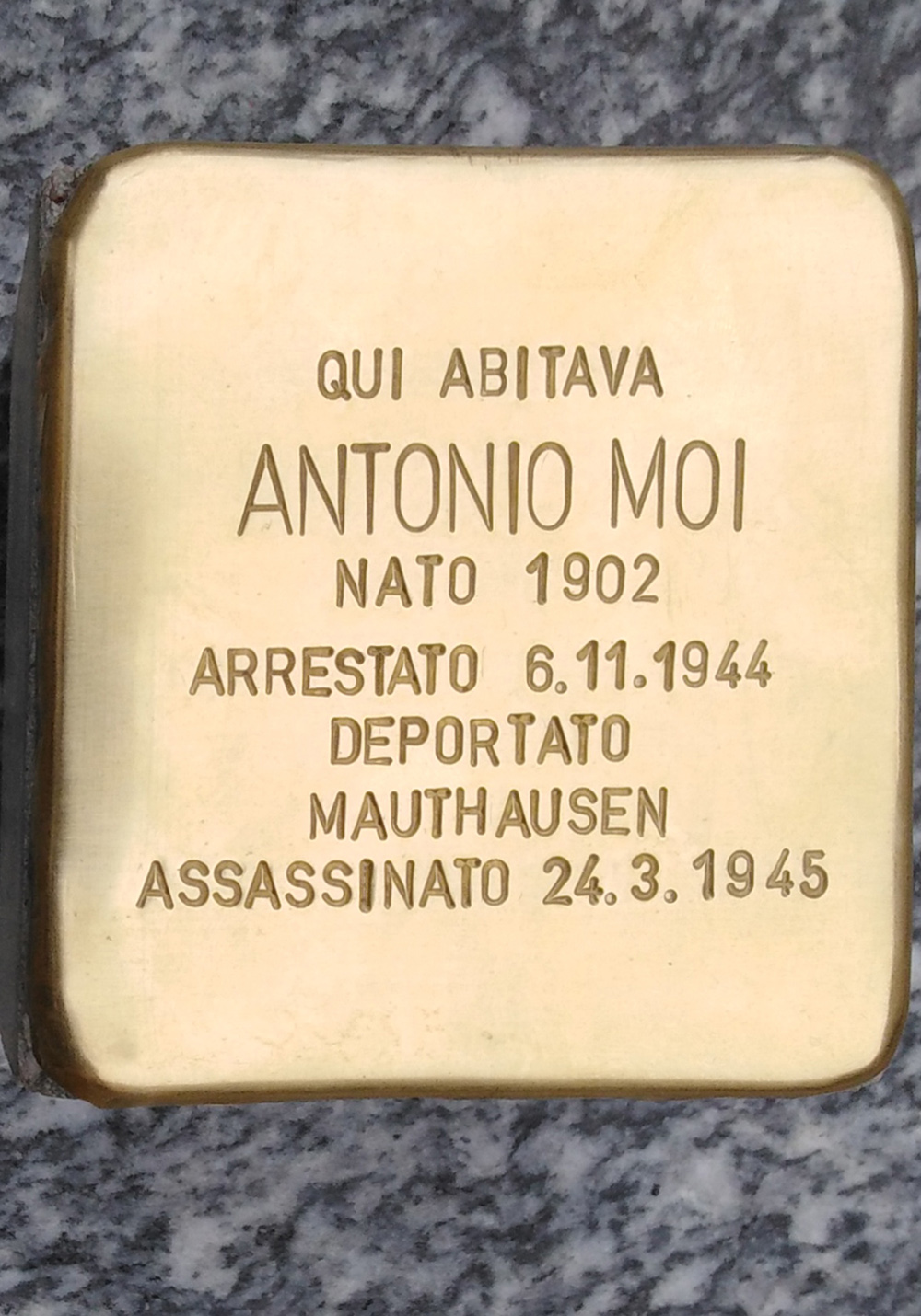Pietra d'Inciampo in Memoria di Antonio Moi